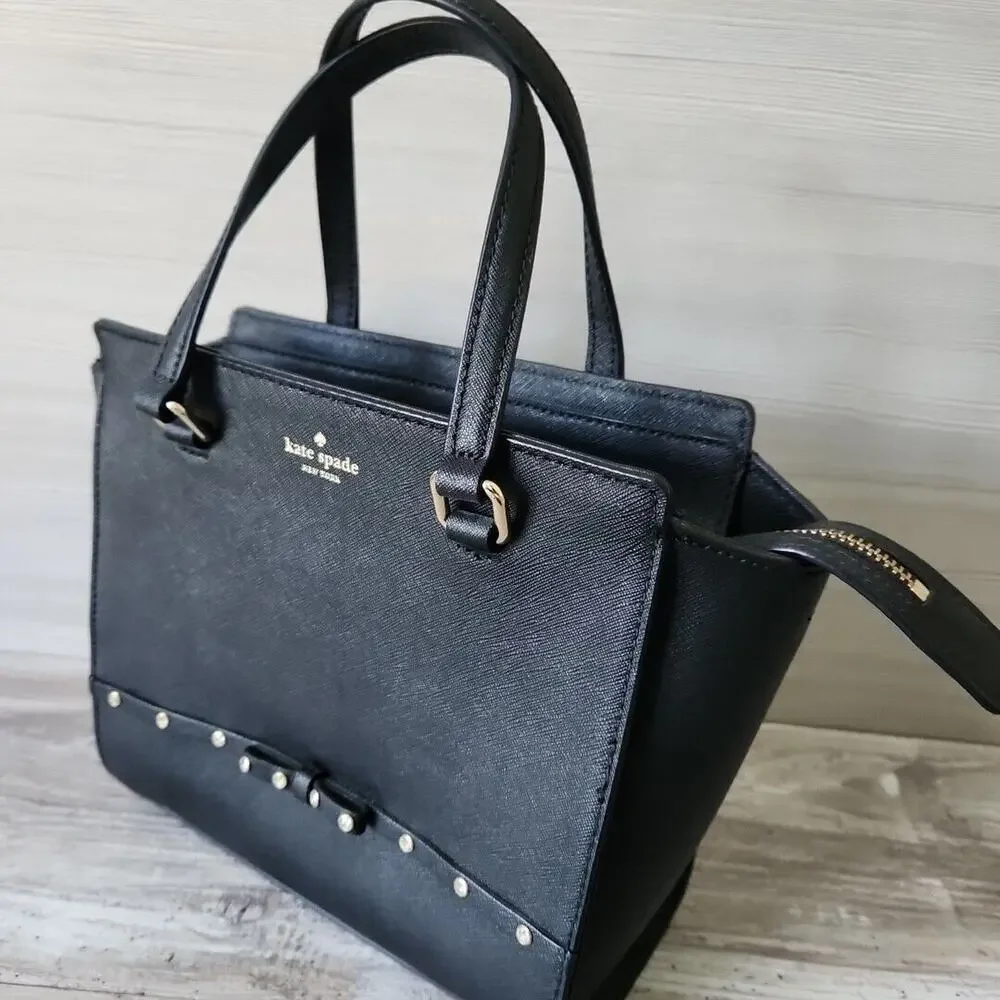 Kate Spade New York‎ Laurel Way Jeweled Small Hadlee Handbag + Wallet Black EUC